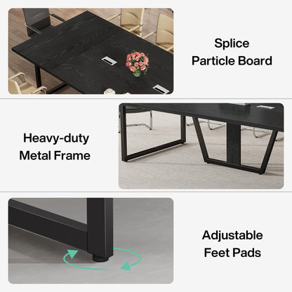 Tribesigns 8FT Conference Table, 94.49 L x 47.24 W x 29.53 H Inches Large Meeting Podcast Table for 10 People, Business Style Wooden Training Table with Strong Metal Frame for Office Conference