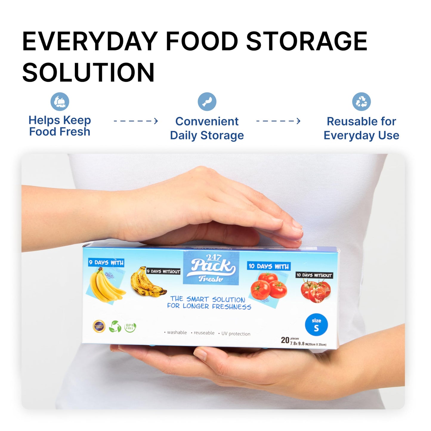 Freshpack 247 Produce Storage Bags Roll 10 x 14 Inches 1 Gallon 80 Pack Tear Off Reusable Food Storage Bags With Zipper, Bread Keeper Bag For Fruits Vegetables Meal Prep Pantry Use