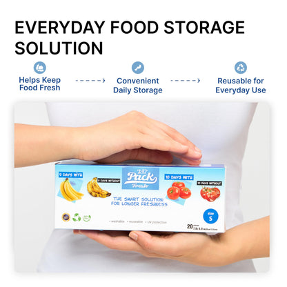 Freshpack 247 Produce Storage Bags Roll 10 x 14 Inches 1 Gallon 80 Pack Tear Off Reusable Food Storage Bags With Zipper, Bread Keeper Bag For Fruits Vegetables Meal Prep Pantry Use