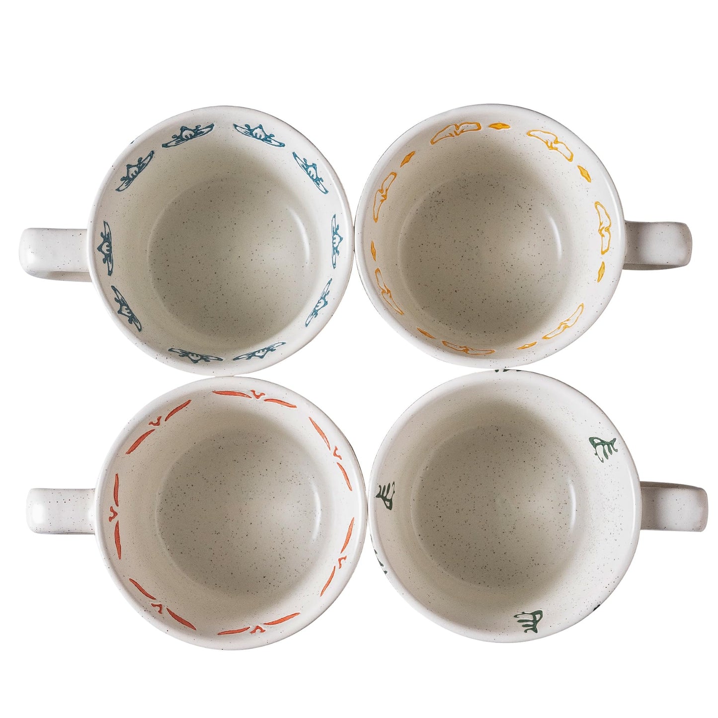 Ceramic Mugs 11 oz Unique Luxurious Cups Set of 4, Mug for Coffee Milk Latte Cappuccino Tea, Office Home Dishwasher Microwave Freezer Safe Stoneware Handmade Minimalist Mixed Cup