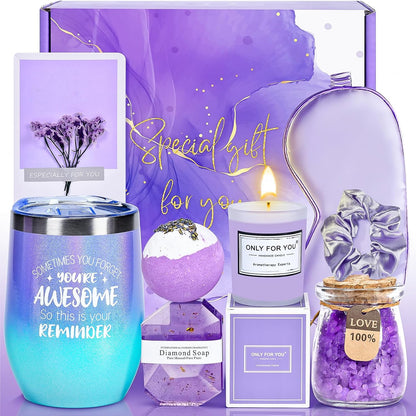 Gifts for Women, Mom, Wife, Girlfriend, Sister - Lavender Spa Gift Basket Set for Birthday, Christmas, Valentine's Day