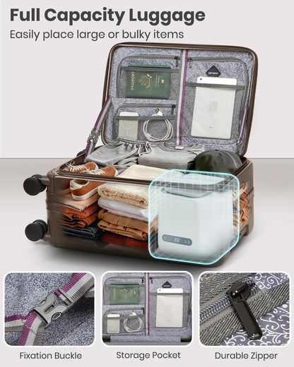 Joyway Luggage Set 3 Piece Top Opening Suitcase Set with Spinner Wheel and TSA Lock, PC Hard Shell Carry on Luggage with Front Pocket for Woman Men (Coffee)