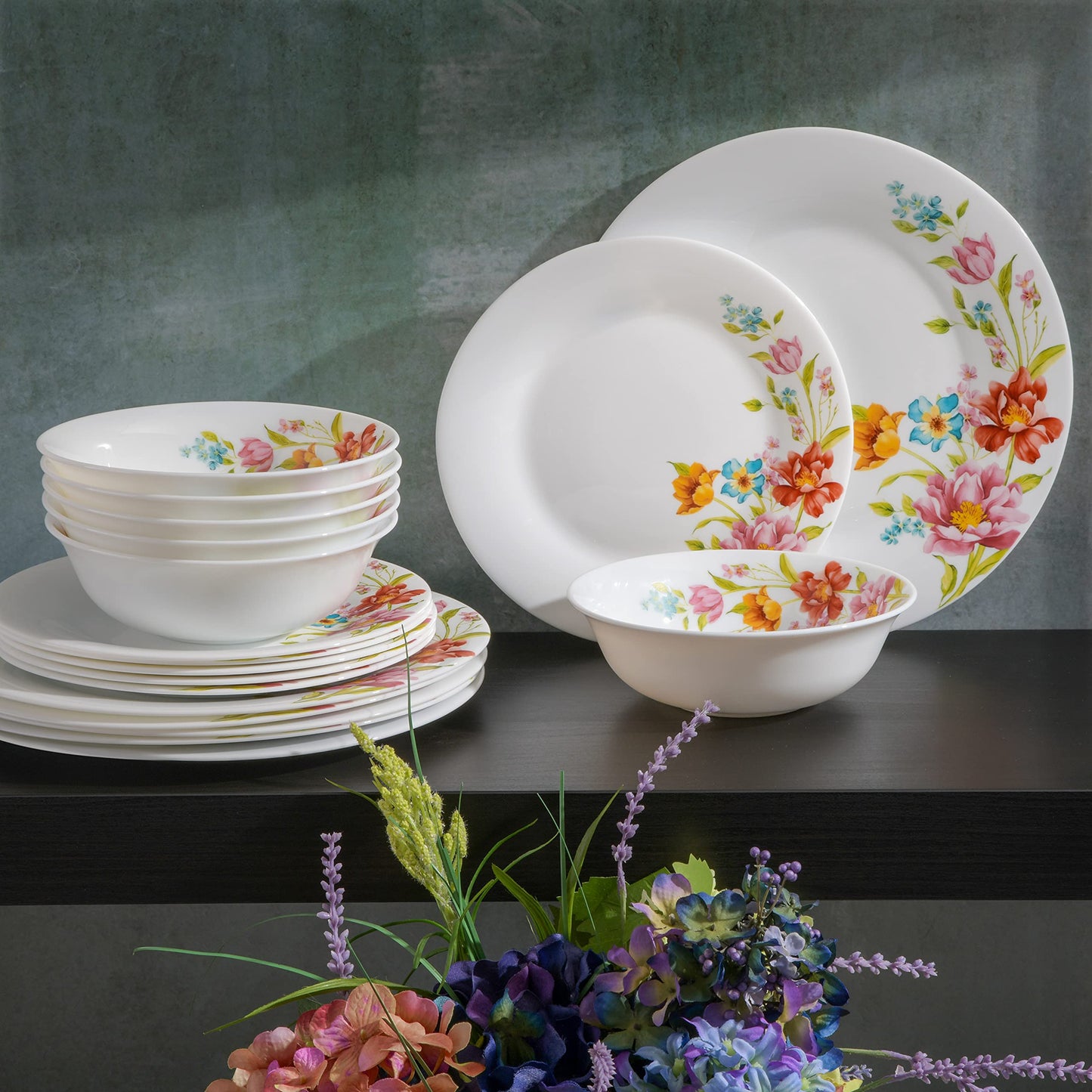 Gibson Home Ultra Break and Chip Resistant 18-Piece Round Dinnerware Set, Service for 6 – Red Floral Plates and Bowls, Microwave & Dishwasher Safe