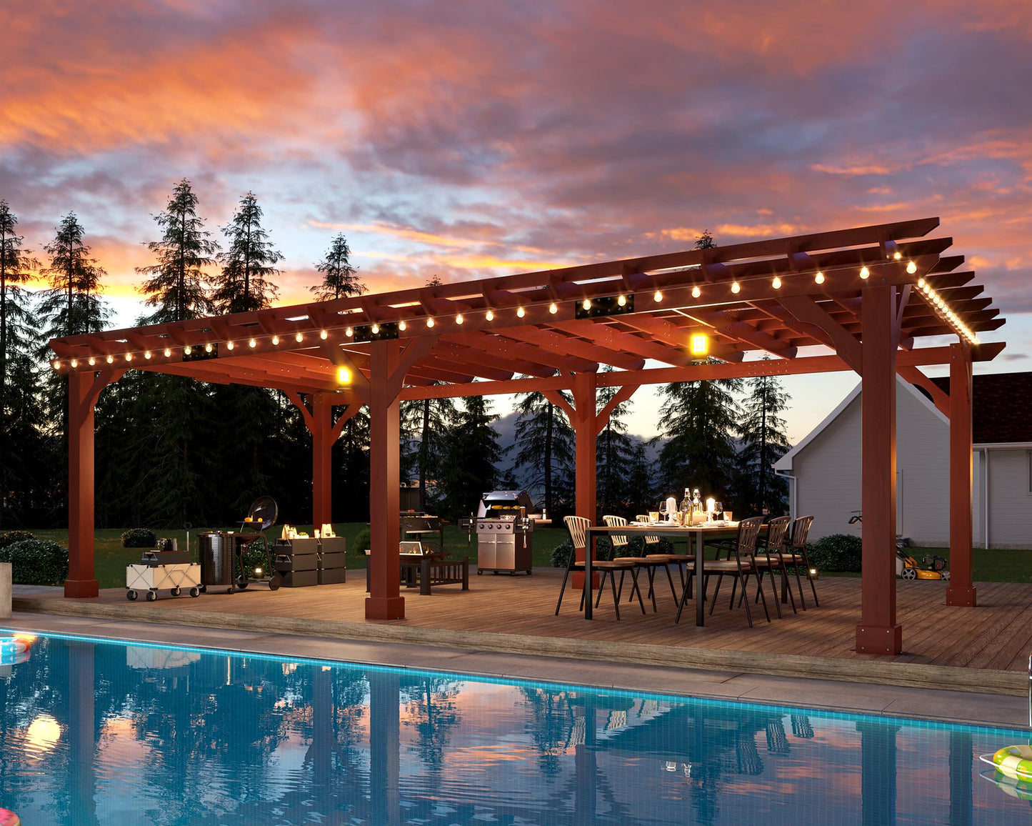 Jocisland 12x24 FT Premium Cedar Wood Pergola with Trellis Roof & Weather-Resistant Support, Outdoor Pergola Kit with Stakes, Garden Gazebo for Patio, Backyard & Events, Reddish-Brown