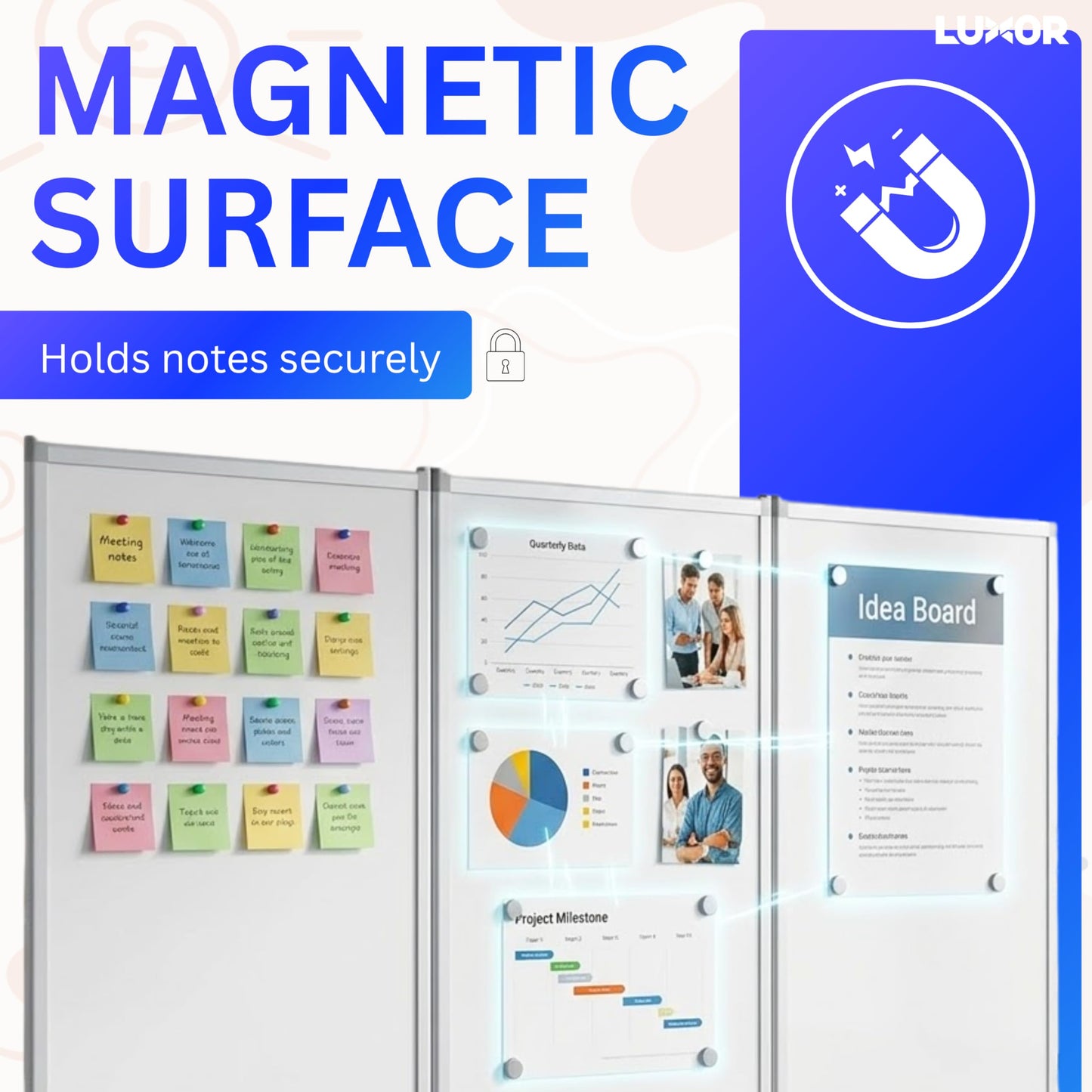 Luxor MB9152WW 3-Panel Mobile Magnetic Whiteboard Room Divider