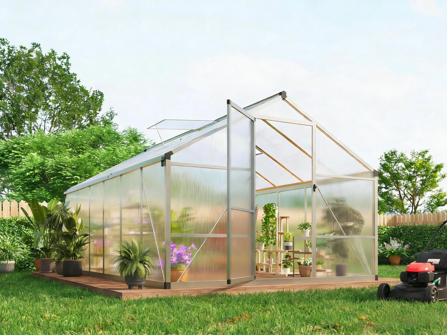 8x12 FT Greenhouse, Greenhouses for Outside, Polycarbonate Greenhouse with Aluminum Frame, Lockable Door and Ajustable Roof Vent for Backyard, Green Houses for Outside Garden Backyard, Patio
