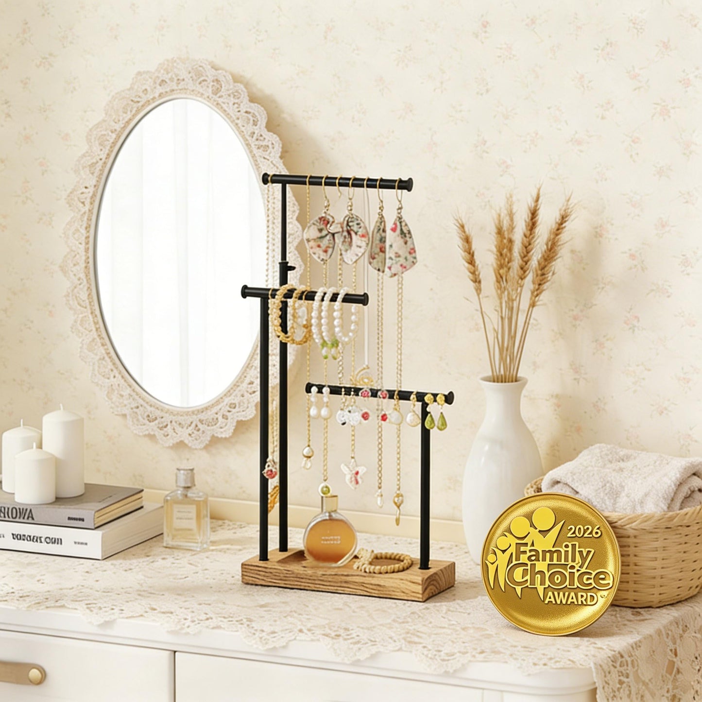 SRIWATANA Jewelry Organizer Stand, Extra Tall Necklace Holder Jewelry Holder, Gift Idea (Carbonized Black & Black)