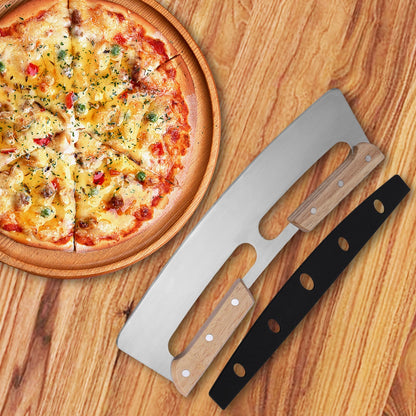 2 Pack Pizza Cutter Rocker with Wood Handles & Protective PP Cover, 14" 430 Stainless Steel Pizza Slicer Wheel, Big Pizza Knife Cutters Kitchen Tool (14 inch)