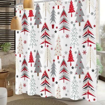 Shower Curtain Christmas Shower Curtain New Year Holiday Xmas Shower Curtains for Bathroom Waterproof Fabric Cloth Winter Snowflake Shower Curtain Sets Merry Christmas Tree Theme Bathtub Curtain