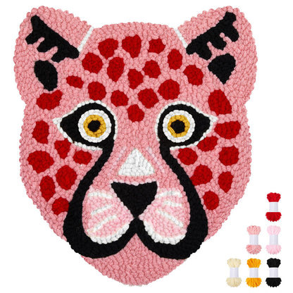 Preboun Leopard Punch Needle Kit, Punch Needle Embroidery Kit for Beginners Adults, 11.8''x11.8'' Punch Needle Set Including Yarns Tools, DIY Punch Needle Kit for Wall Decorations and Seat Cushions