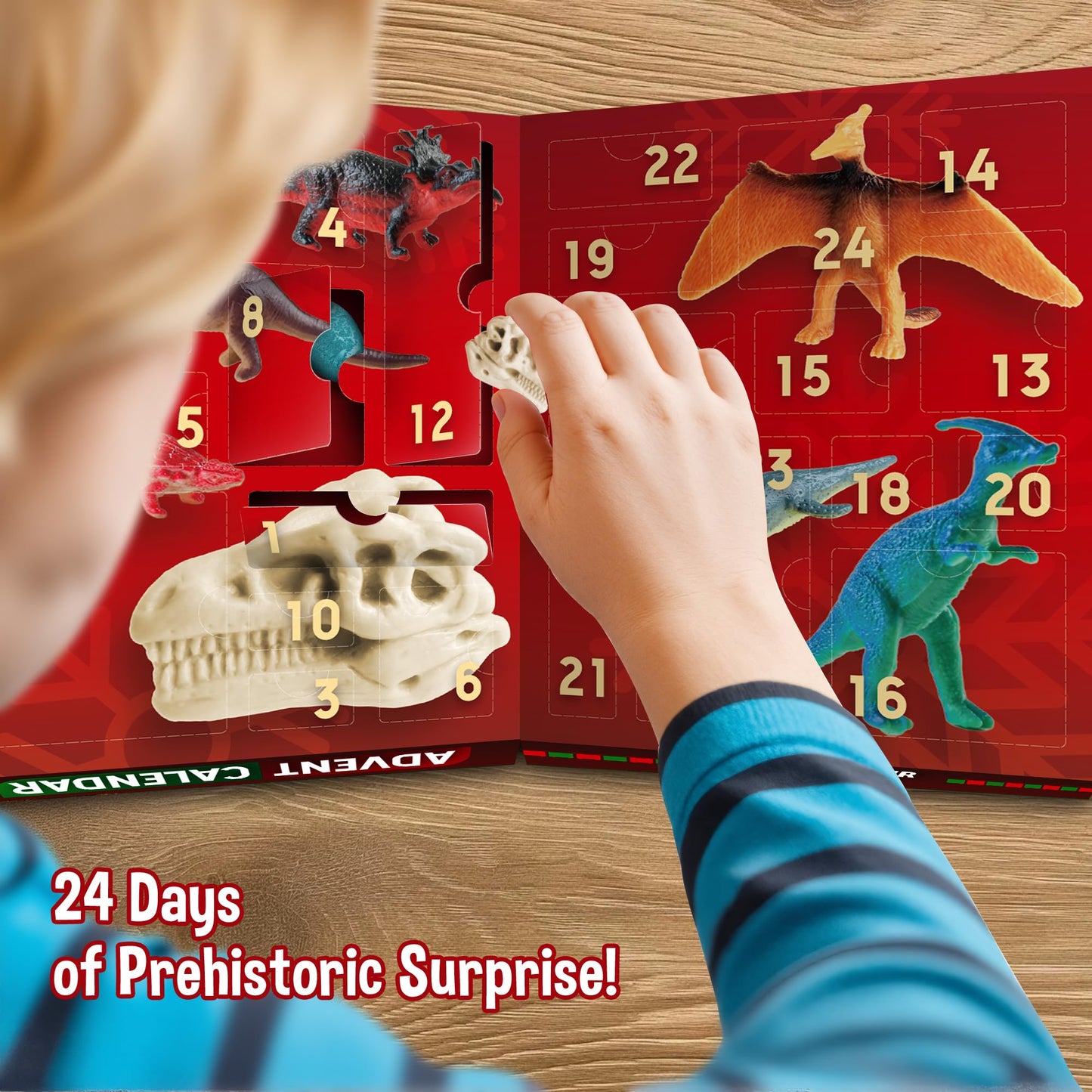 Dinosaur World Advent Calendar for Kids - 24 Days Prehistoric Surprise Christmas Countdown with Dino Figurines, Fossil Dig, Painting, Ideal Xmas Gift for Boys Girls
