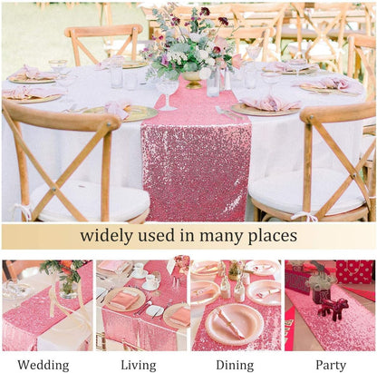 yuboo Pink Sequin Table Runners 12''x 108'' - 2 Pack Fabric Glitter Runner for Party Decorations