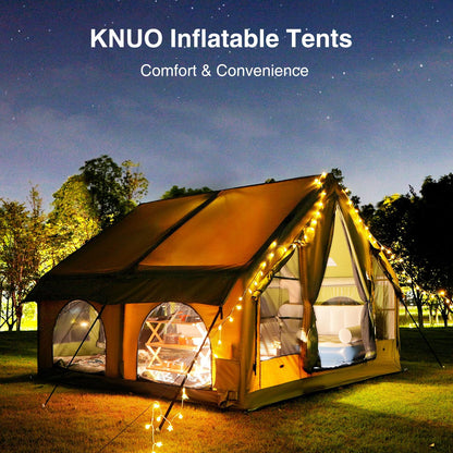 KNUO 2026 Upgraded Waterproof Inflatable Camping Tent for 5-8 People, Large Blow-Up Air Tent, No Assembly Needed Luxury Glamping House, 10x10ft Oxford Fabric,Green