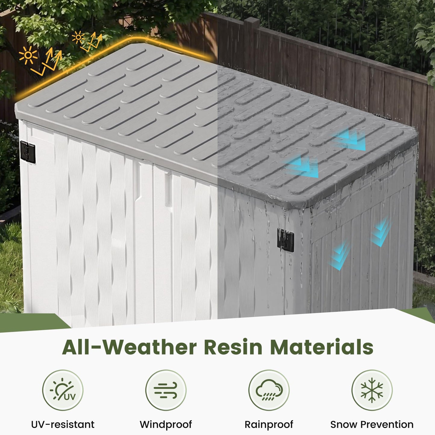 UDPATIO 67 Cu.Ft Resin Outdoor Storage Shed, Patio Plastic Vertical Sheds with Floor, Waterproof Bin Shed Horizontal Storage Cabinet for Patio, Backyards, Garden, Pool, Tool Shed