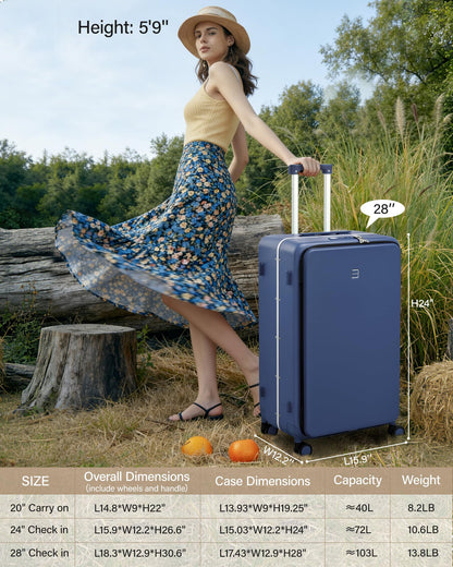 Hanke 28 Inch Top Opening Hard Shell Checked Luggage, PC Aluminum Frame Large Trunk Luggage with Cup Holder & USB Ports, TSA Lock, 8 Silent Spinner Wheels, Removable Divider, Interstellar Blue