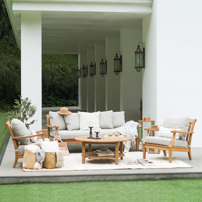 Cambridge Casual Robin Teak Wood Outdoor Sofa Bed with Oyster Thick Cushion, Weather-Resistant Patio Lounger, Seats Up to 3 People, 750 lb Weight Capacity, Removable Cushion