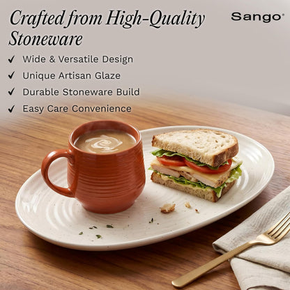 SANGO Siterra 2-Piece Speckled Stoneware Serving Platter Set- Large & Medium Ceramic Platters with Glossy Rustic Glaze for Kitchen, White Serving Dishes for Entertaining, Microwave and Dishwasher Safe