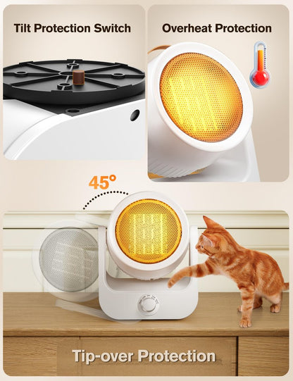 Electric Space Heaters For Indoor Use, 100°unlimited Oscillating, 2S Instant Heating, 1500WPTC Ceramic Electric Patio Heaters For HomeOffice, Tip-Over & Overheat Protection, 2 Heating Modes, SnowWhite