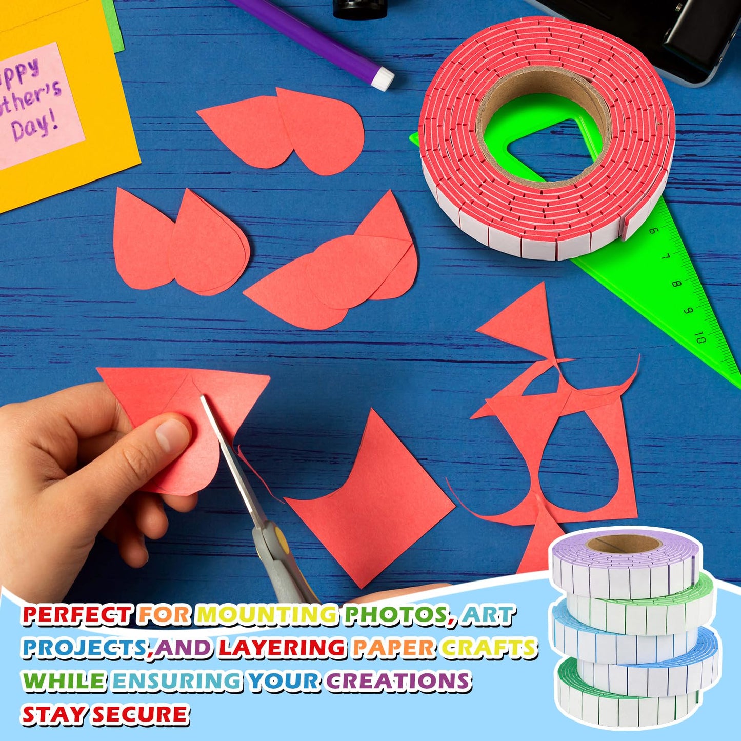 Treela 11 Roll Multi-Color Double Sided EVA Foam Tape,3/4 x 1/2 Inch, 270 Pcs/roll, Adhesive Foam Squares, Self Adhesive Dots for DIY Crafts, Scrapbooking & Card Making