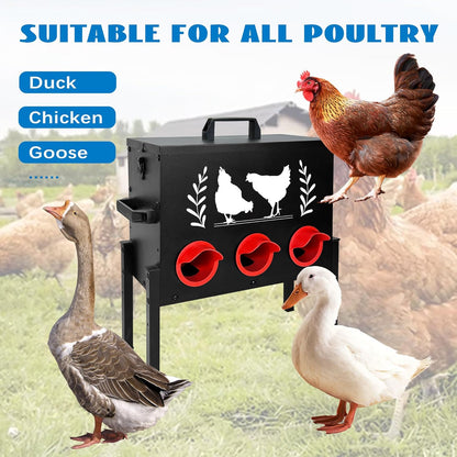 koretech 30 lb 6 Chicken Feeders, Capacity Port Automatic Chicken Feeder, Metal Chick Feeder with Locking Lid and Legs