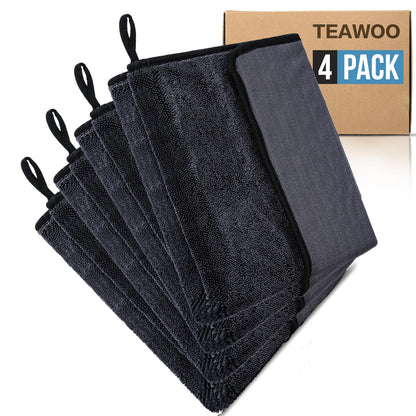 TEAWOO Shiny Wipes Shower Cleaning Cloth, Ultra Absorbent Car Drying Towel, 4 Pack 16 x 24 inch Microfiber Cleaning Cloth for Car, Bath & Househood