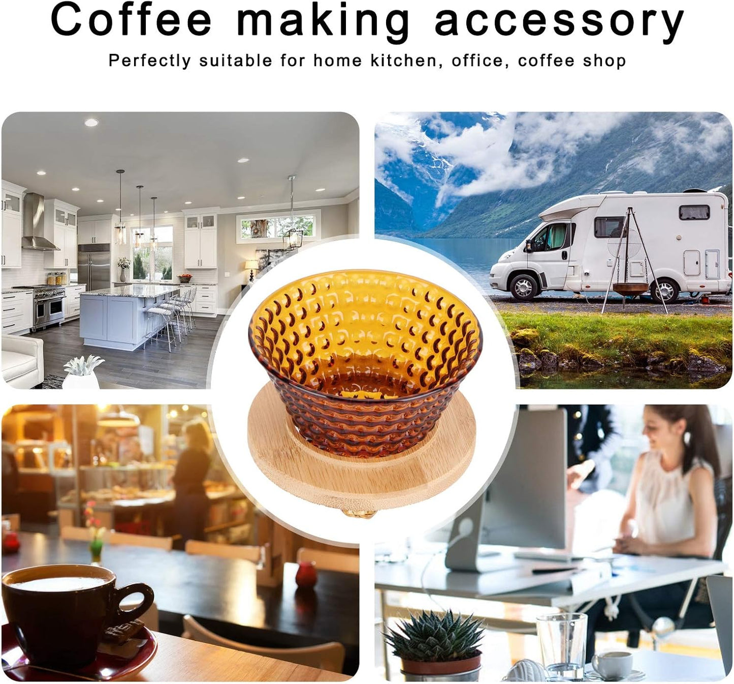 Glass Pour Over Coffee Dripper, Portable Coffee Maker with Reusable Filter, Brown Coffee Pot Accessories