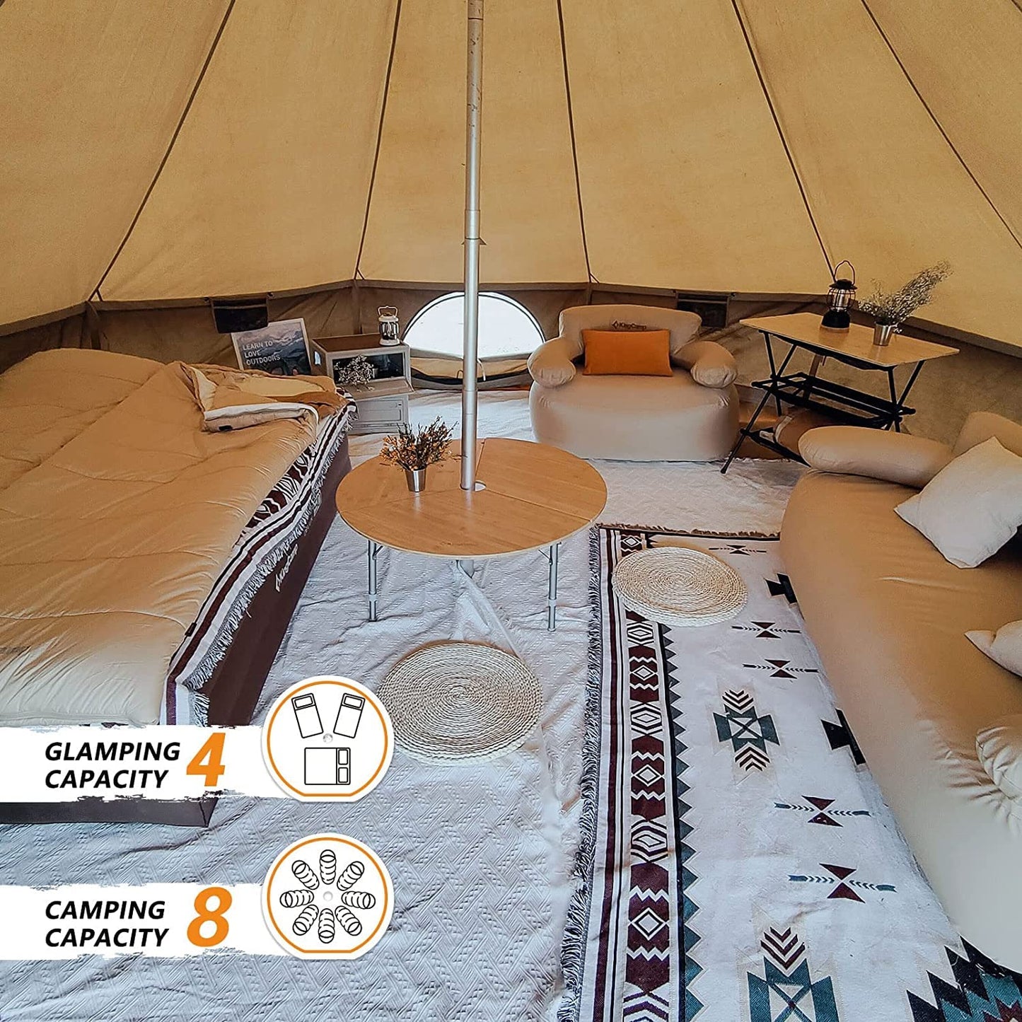 KingCamp Glamping Tent for 4 Seasons, 13.2ft/16.4ft Large Waterproof & Windproof Luxury Bell Yurt Tent w/Stove Jack, Spacious for Family Camping Hunting Parties