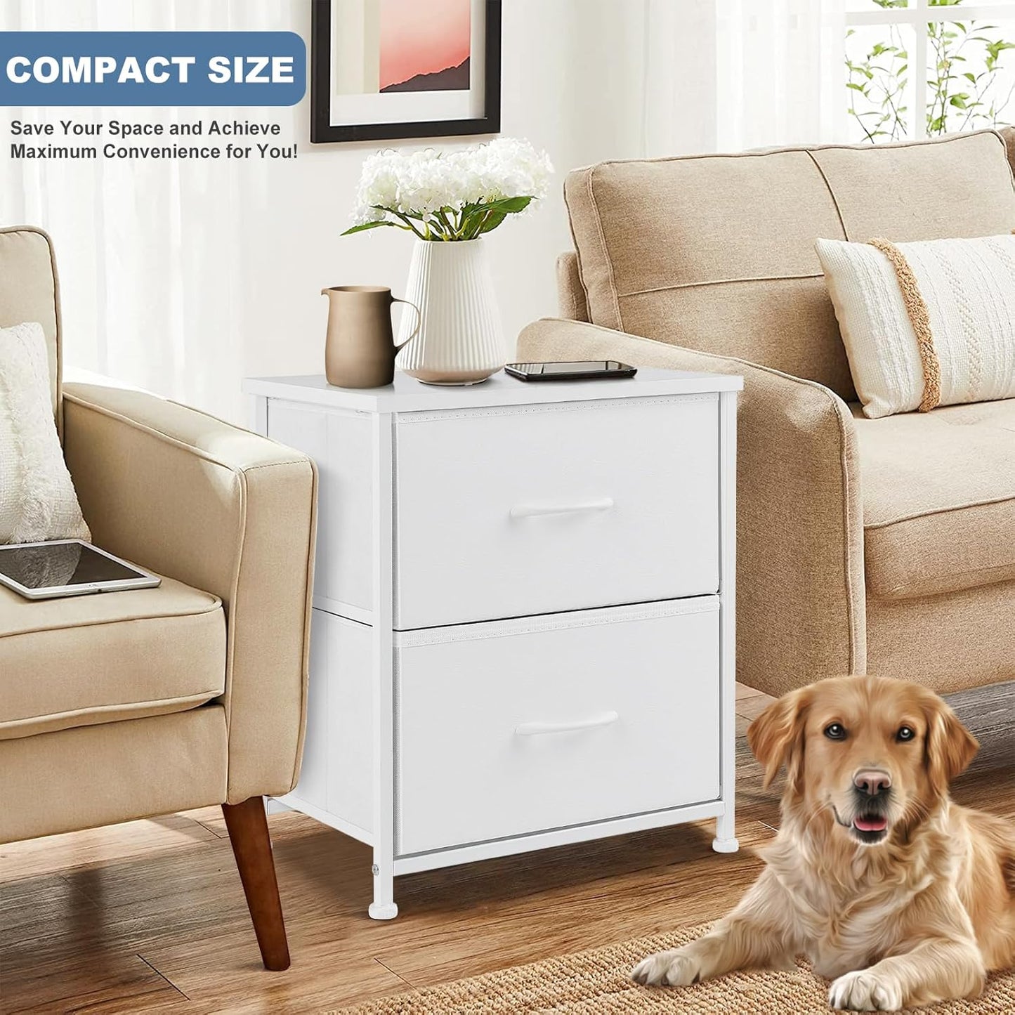 2 20 inch Closet, DUMOS Nightstand Small Dresser with Fabric Drawers Side Tables Bedroom End Table Kids Bedside Storage