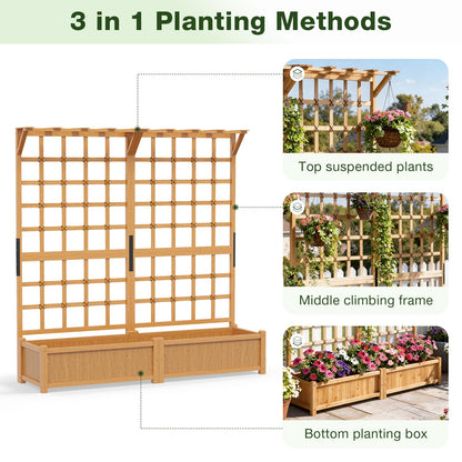 Aoxun 108" Wooden Raised Garden Bed with Trellis & Hanging Roof, 3-Piece Plant Planter Boxes for Climbing Vines, Flowers & Plants