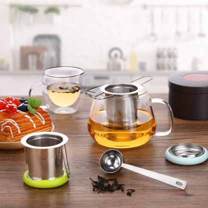2 Pieces Tea Infusers Stainless Steel Strainer Folding Handle Filter Extra Filter Fine Mesh Strainer Brewing Basket with Lid for Loose Leaf Tea