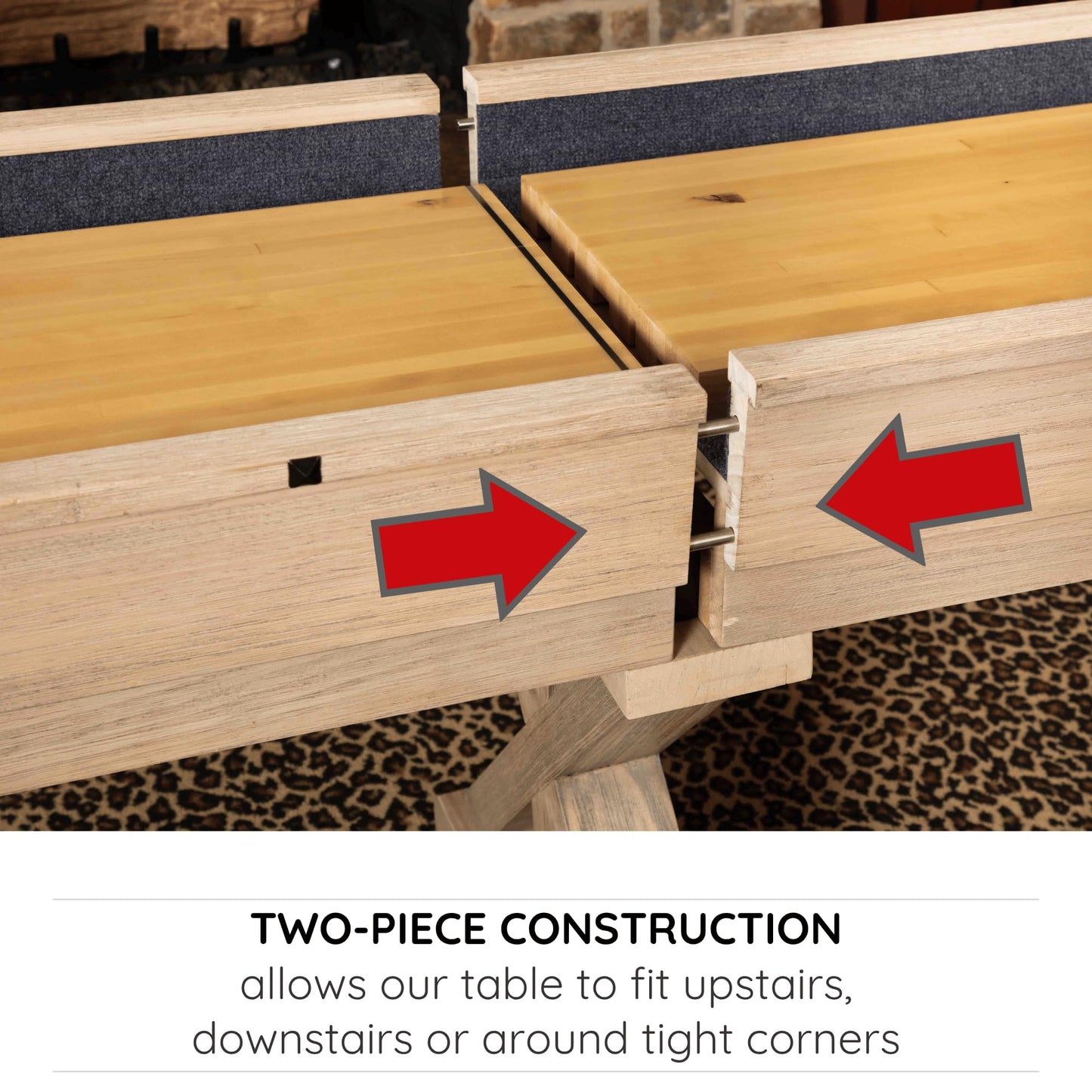 12 FT Solid Wood Shuffleboard Table, Comes in 2 6' Pieces Goes Around Stairs & Hallways, Multi Game