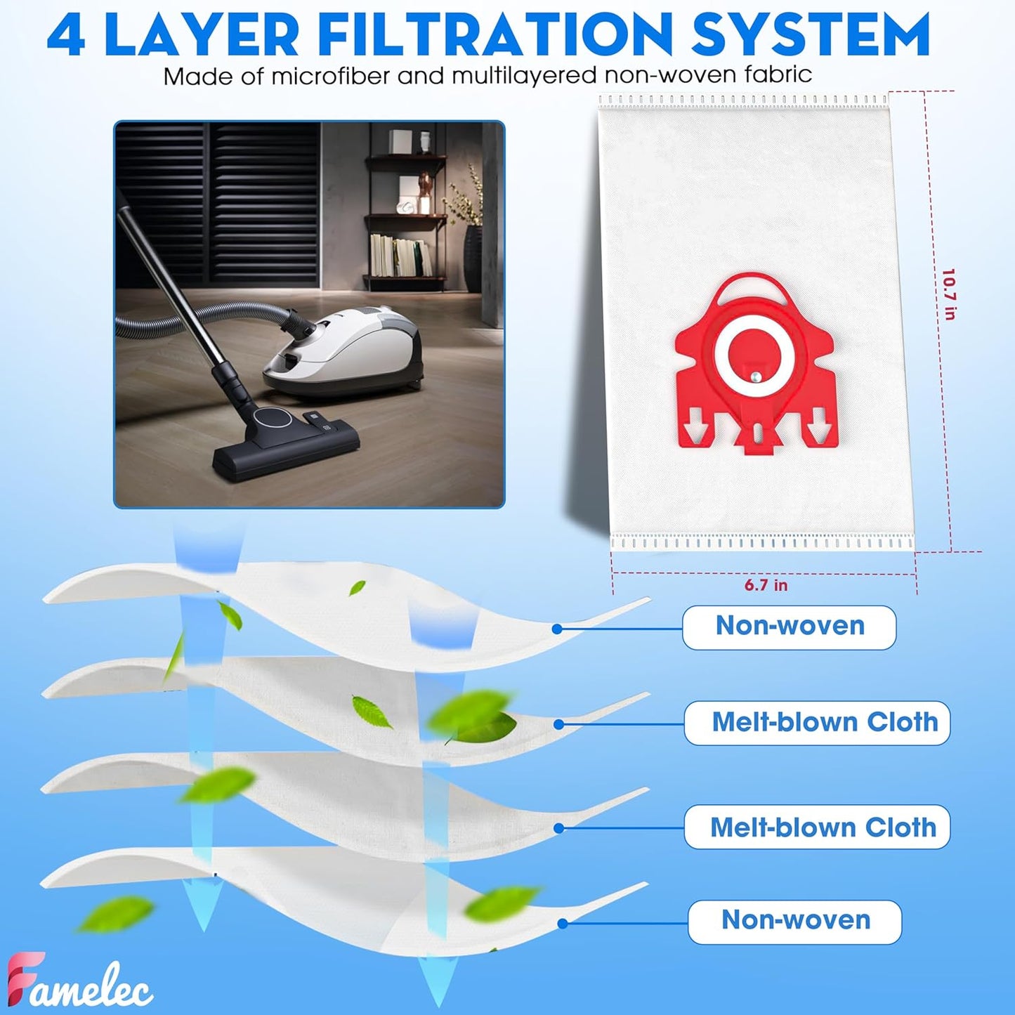 Miele 3D Airclean Vacuum Cleaner Bags - 8-Pack with 4 HEPA Filters & 2 Motor Filters for Compact C1/C2 Series