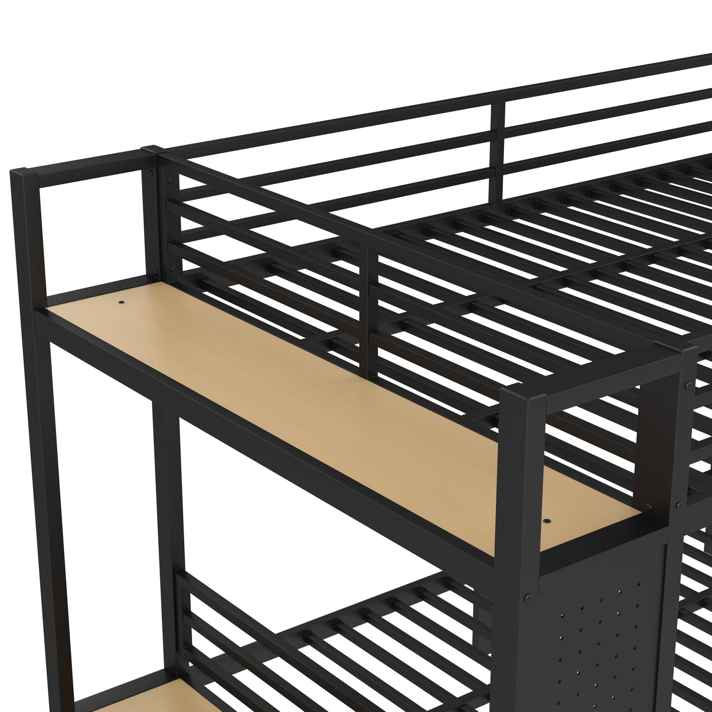 Bellemave Bunk Bed Queen Over Queen,Metal Bunk Bed with Shelf and Guardrails,Queen Bunk beds with Storage Drawers and Clothes Hooks for Kids, Teens & Adults（Black）