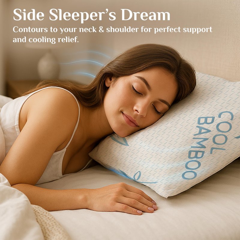 OMEO 2 Pack Bamboo Pillow King Size for Sleeping, Hypoallergenic Cooling Shredded Memory Foam Bed Pillows for Side, Back and Stomach Sleepers, Adjustable Loft and Washable Cover 20" x 36"