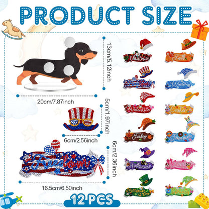 Menkxi 24 Pcs Dachshund Diamond Art Magnets Kit, Interchangeable Weenie Dog DIY Craft for Summer, Seasonal Home Table Decor Gifts