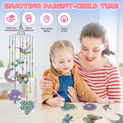 Bowetile 5D Diamond Art Kits for Adults, Mandala Diamond Art Wind Chimes, Diamond Painting DIY Wind Chime Suncatchers Kit, Crystal Gem Pendant Hanging Ornament Christmas Gift for Women Home Decor