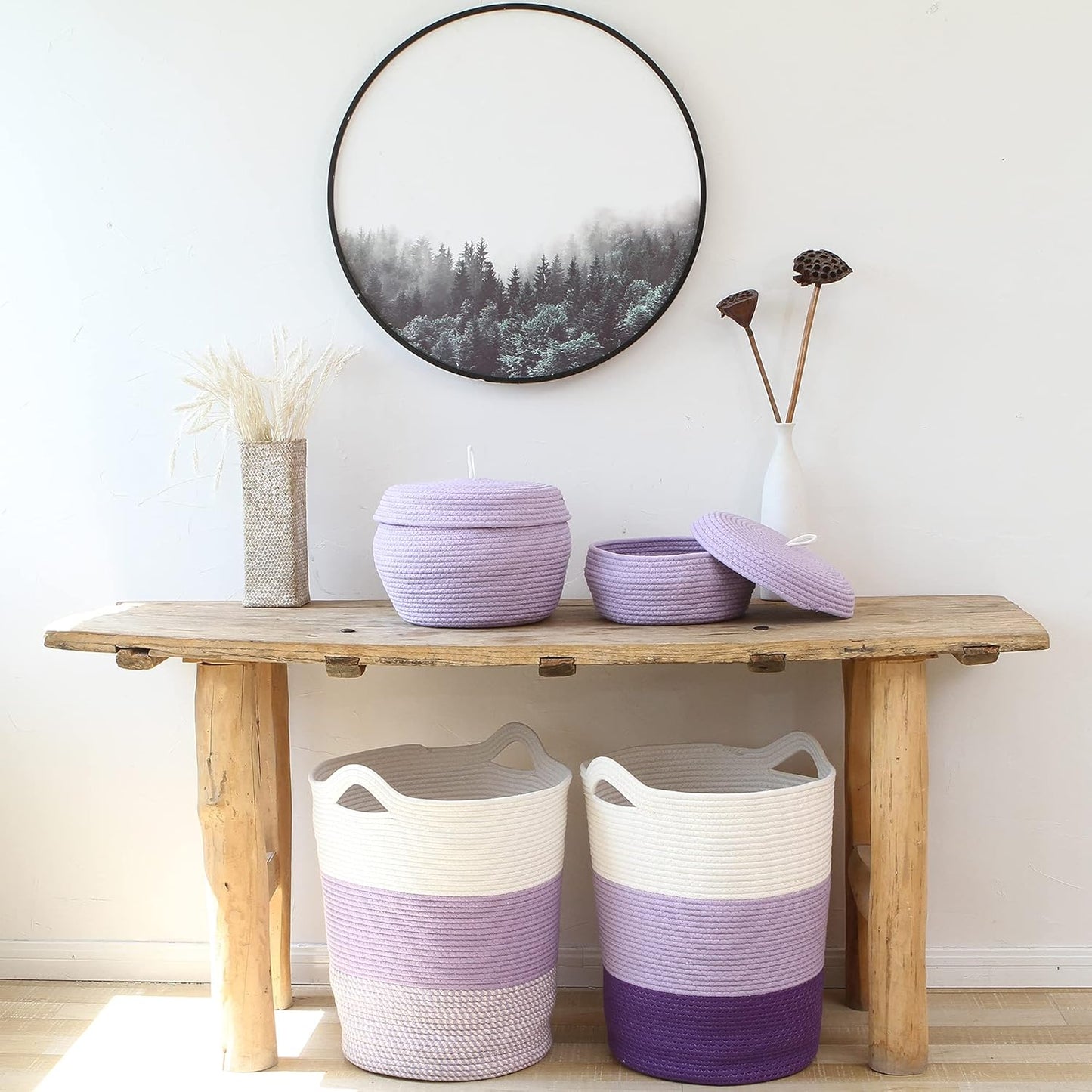 20 14 inches, Sea Team Large Size Cotton Rope Woven Storage Basket with Handles, Laundry Hamper, Fabric Bucket, Drum