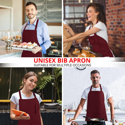 Utopia Kitchen 2 Pack Bib Apron, Adjustable with 2 Pockets, Water and Oil Resistant, Cooking Kitchen Chef Apron for Women Men