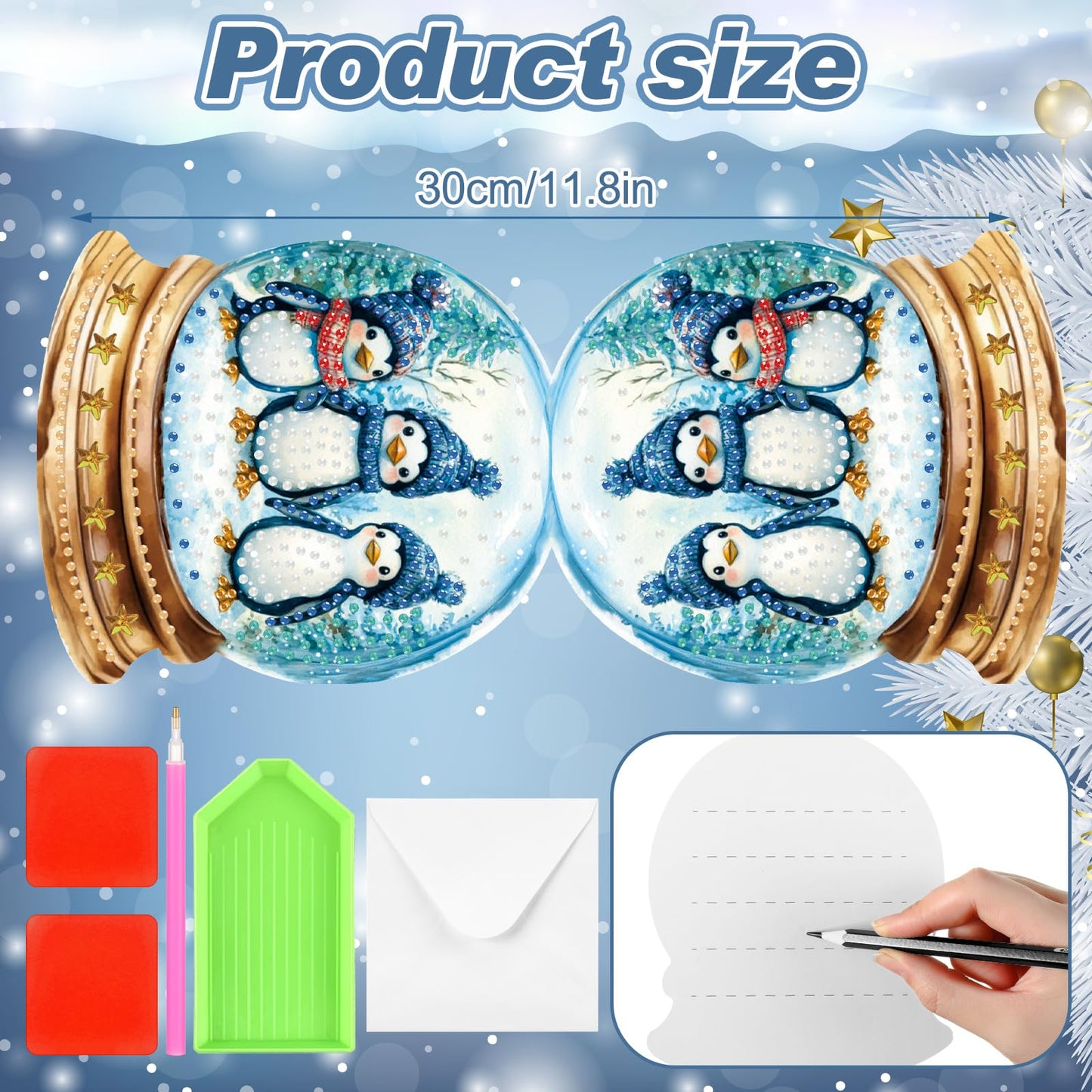 Humyoun 30 Pack Winter Diamond Art Cards with Envelopes Winter Diamond Painting Card Bulk Elk Snowman Gingerbread Santa Nutcracker Greeting Postcard 5d Round Drill Art Craft for Adult Beginner