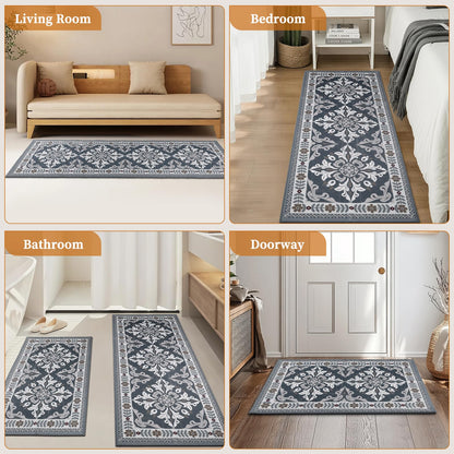 DailyCuddles 3-Piece Kitchen Rugs, Non-Slip & Washable Floor Mats, Water-Absorbent Area Pad, Standing Desk Mat for Office, Home, Doorway, Laundry, Kitchen Accessories (Grey)