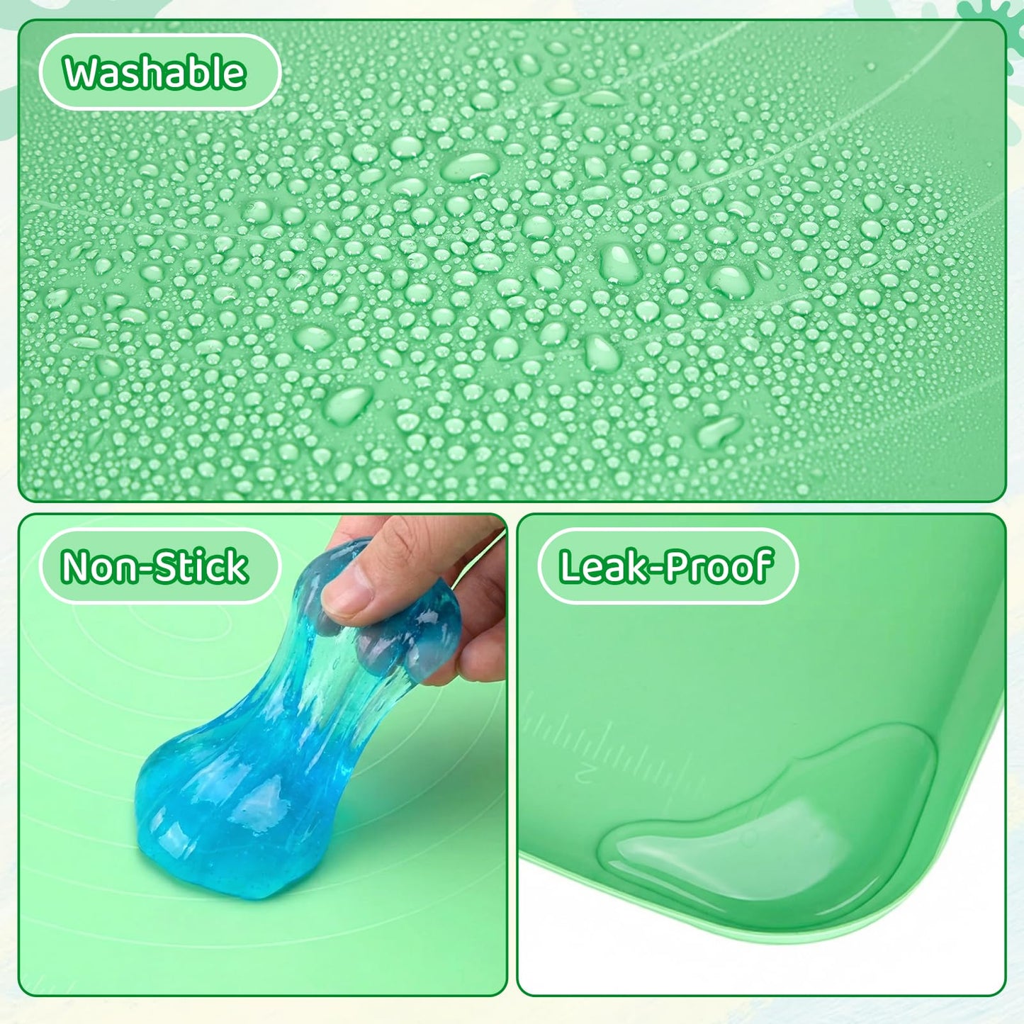 Extra Large Silicone Painting Mat for Crafts, 24”x 19” Waterproof Art Mat for Kids with Raised Sides, Crafts Mat for Paint, Clay Playdough, & Jewelry-Making, Green