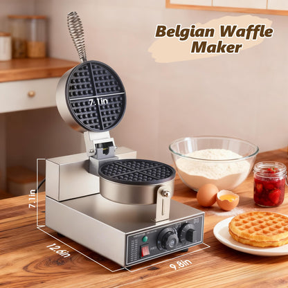 YODHOSA Commercial Waffle Maker, 1200W Waffle Iron, Professional Rotatable Waffle Baker Machine with Temp and Time Control, Non-Stick Baking Pan Stainless Steel for Restaurant Bakeries Kitchen Home
