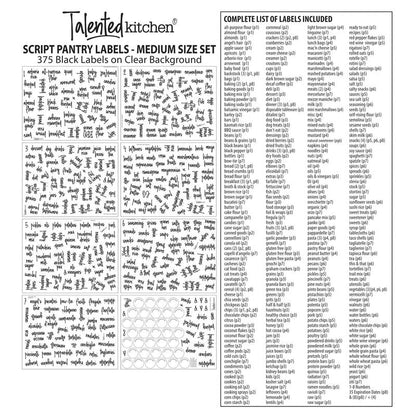 Talented Kitchen Pantry Labels for Containers - 375 PC Clear Vinyl Black Script - Peel & Stick Food Container Labels & Kitchen Pantry Organization Stickers
