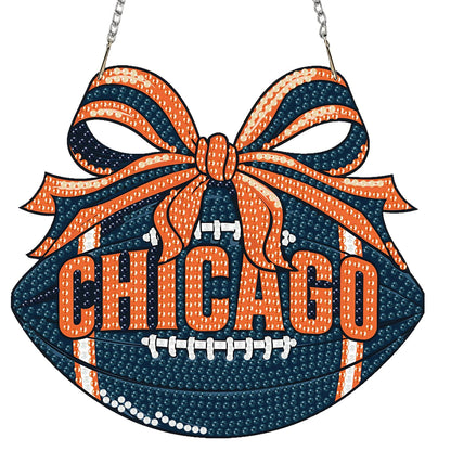 Rertcioph Football Diamond Art Hanging Kit for Adults, DIY Acrylic 5D Diamond Painting Hanging Ornament for Chicago Home Wall Decor and Gift