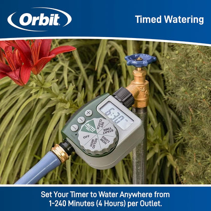 Orbit Programmable Digital Hose Watering Timer - Battery Powered with LCD Screen & Rain Delay | 1 Outlet