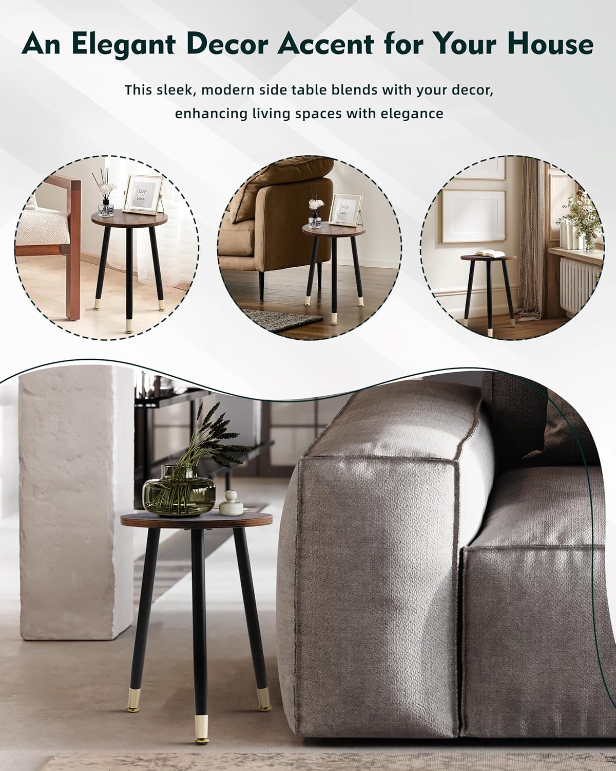 16 Inch 2pcs Round Wood Walut End Table, Small Stable Side Table for Nightstand Living Room Bedroom Sofa Couch Corner