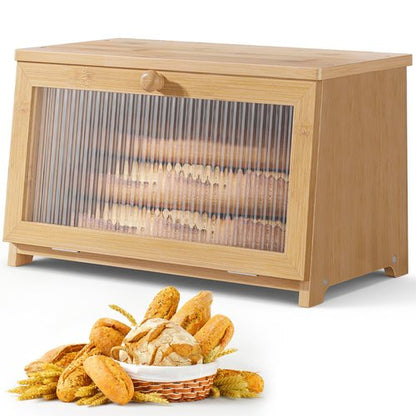 Kitsure Bamboo Bread Box Single Layer Kitchen Countertop Storage Organizer Natural Brown