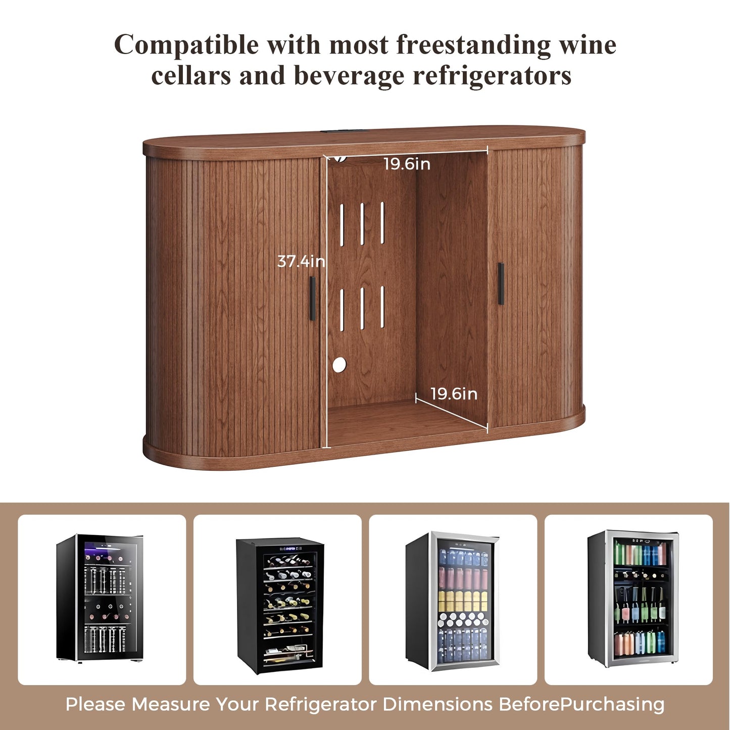 Jocoevol 53" Fluted Coffee Bar Cabinet with Sliding Doors, Wine Bar Cabinet with Charging Station & Glass Holder, Modern Liquor Whiskey Buffet Sideboard for Dining Room, Living Room, Kitchen (Walnut)