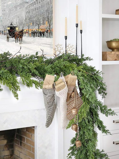 Artiflr Christmas Pine Garland Greenery Decoration Clearance, Artificial Cedar Branches Cypress Garland for Holiday Fireplace Mantel Table Centerpiece