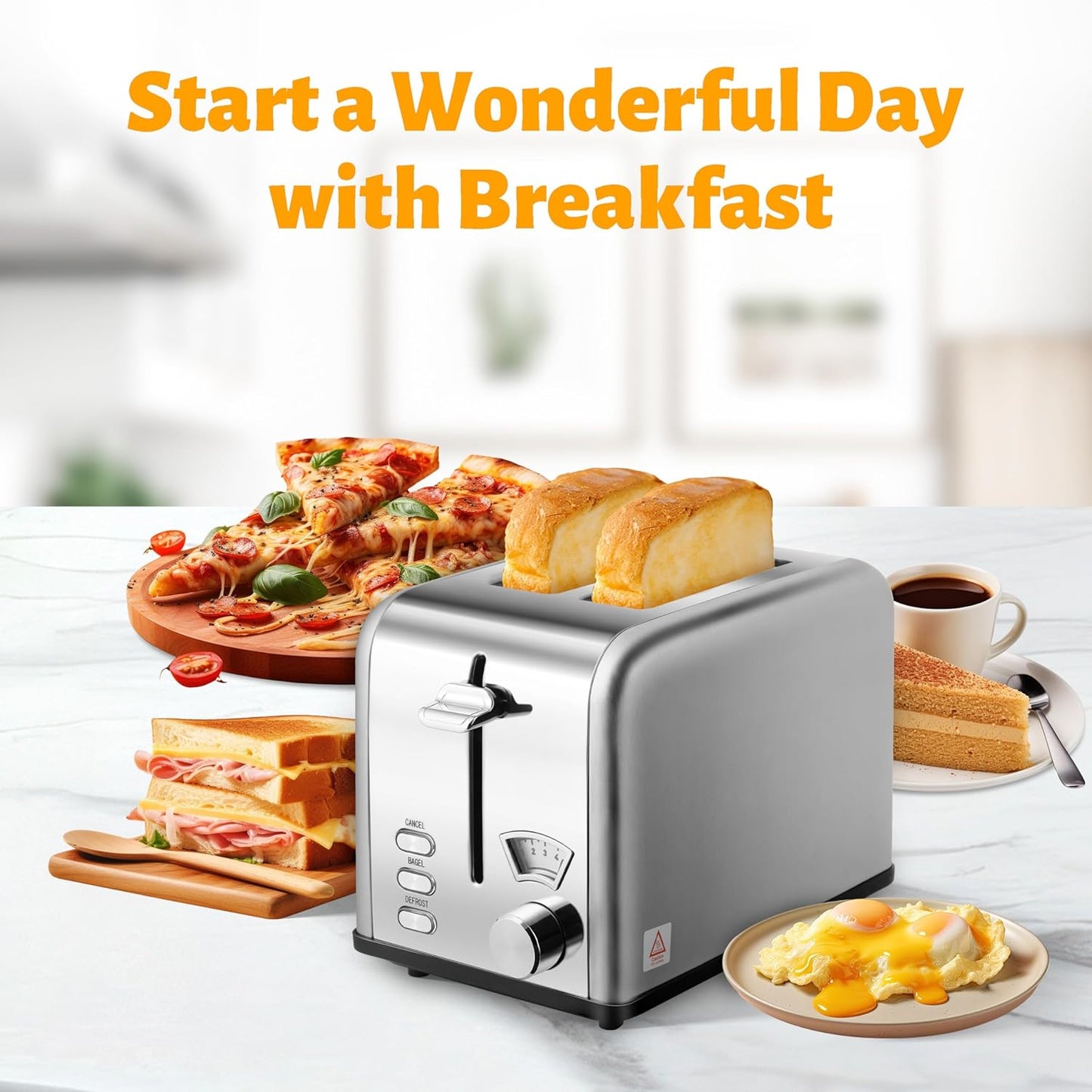YSSOA 2 Slice Stainless Steel Toaster, Extra Wide Slot & Removable Crumb Tray, Retro Compact Oven, Silver